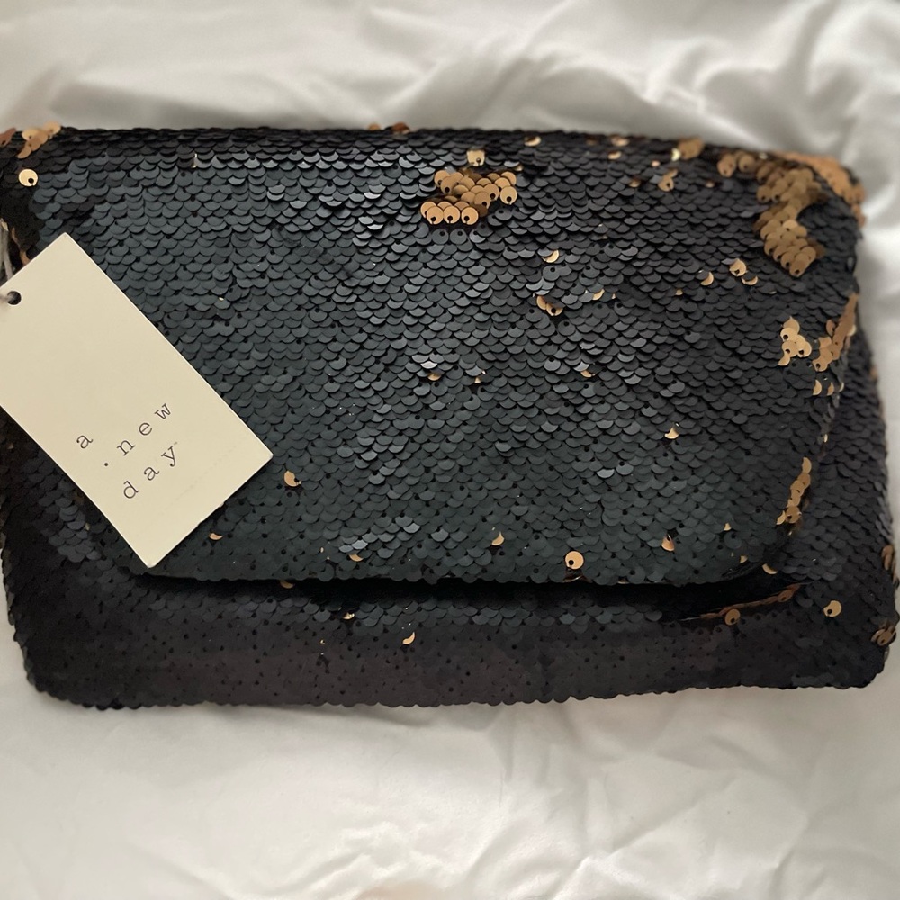 A New Day Black and Gold Sequin Wristlet
